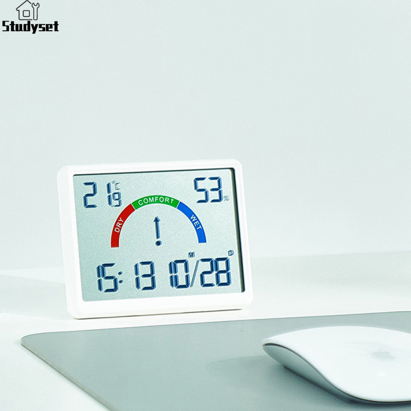 Studyset IN stock Temperature Humidity Meter Multi-function Magnetic Design Large Screen Electronic Alarm Clock Digital Thermometer Meter