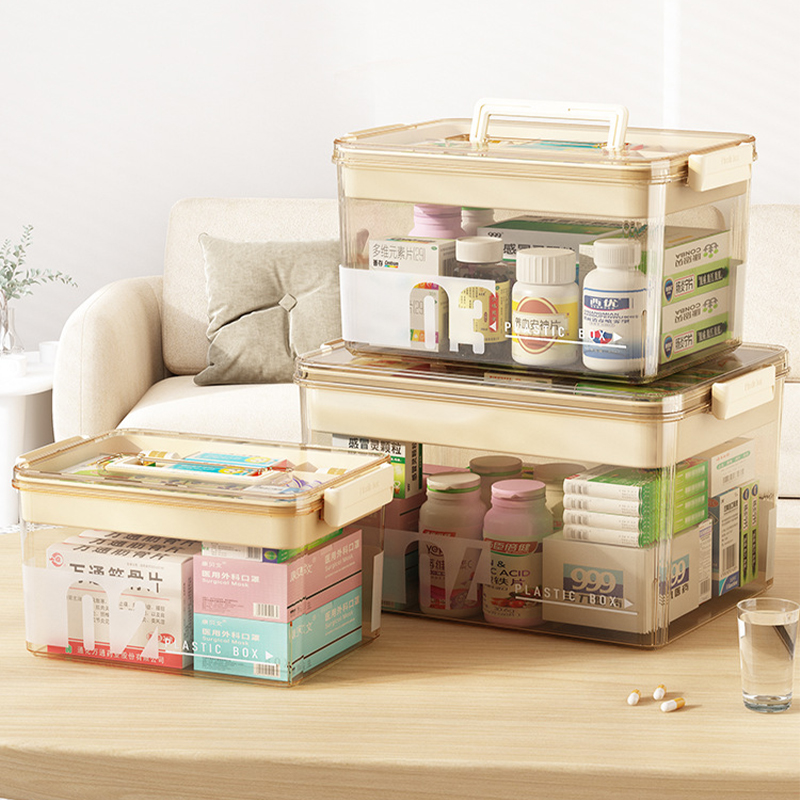 Medicine box storage box, save space,large capacity home medicine box, PET,thickened multi-layer storage box, transparent large home emergency medicine box