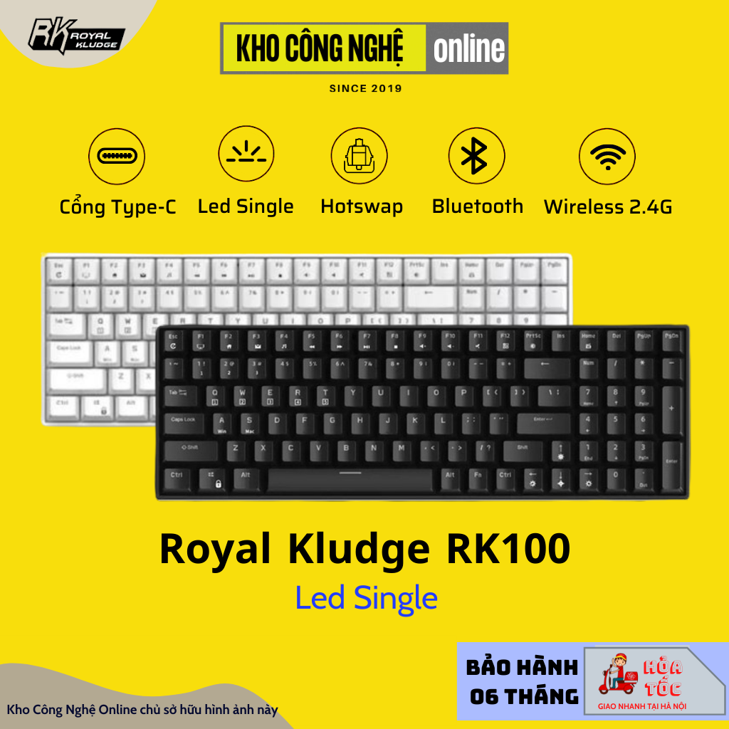 RK100 - Bàn phím cơ không dây RK100 RK860 Wireless 2.4G + Bluetooth 5.0 + Có dây Type C + Hotswap thay nóng các Switch