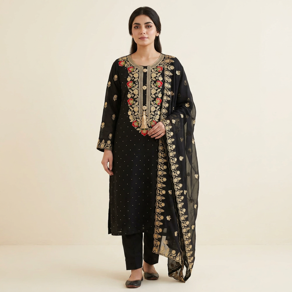 Indian New Stylish Exclusive Collection Weightless Georgette Computer Embroidery Work Three Piece Salwar Kameez For Women