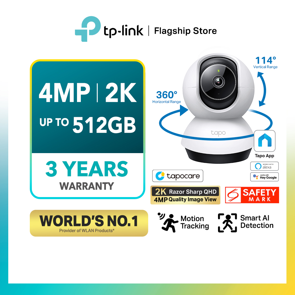  TP-Link Tapo 2K QHD Pan/Tilt Wi-Fi Camera, Physical Privacy  Mode, Color Night Vision, AI Detection, Motion Tracking, 2-Way Audio, Local/Cloud Storage