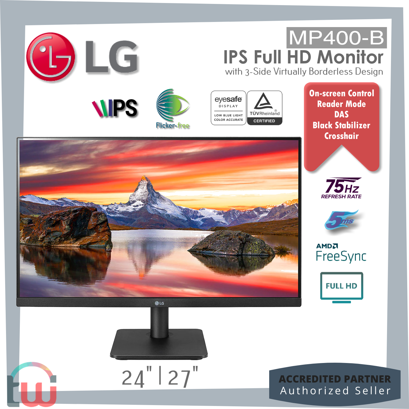 LG IPS Full HD Monitor 3-Side Virtually Borderless Design 24