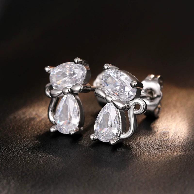 Cat Ear Studs Women's Exquisite Versatile Bow Knot Style Shining Jewelry