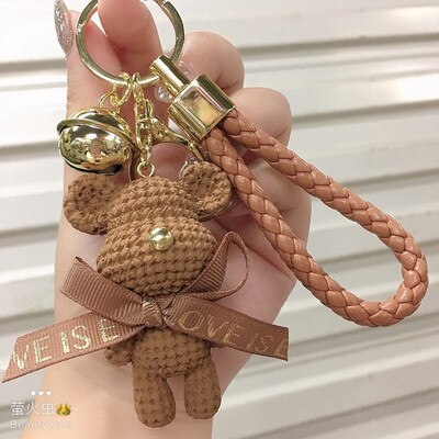 Cute Rabbit Key Chain Resin Bow Bell Rabbit Keychain Weaving Doll