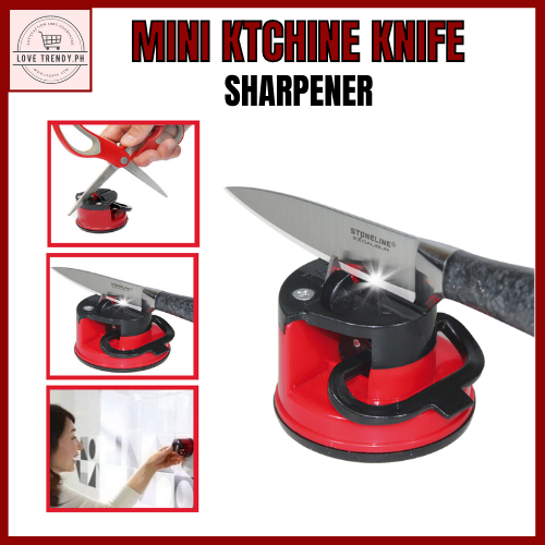 New Knife Sharpeners, Mini Knife Sharpener with Suction Base for Most Blade  Types, Small Knife Sharpener for Kitchen, Camping, Red