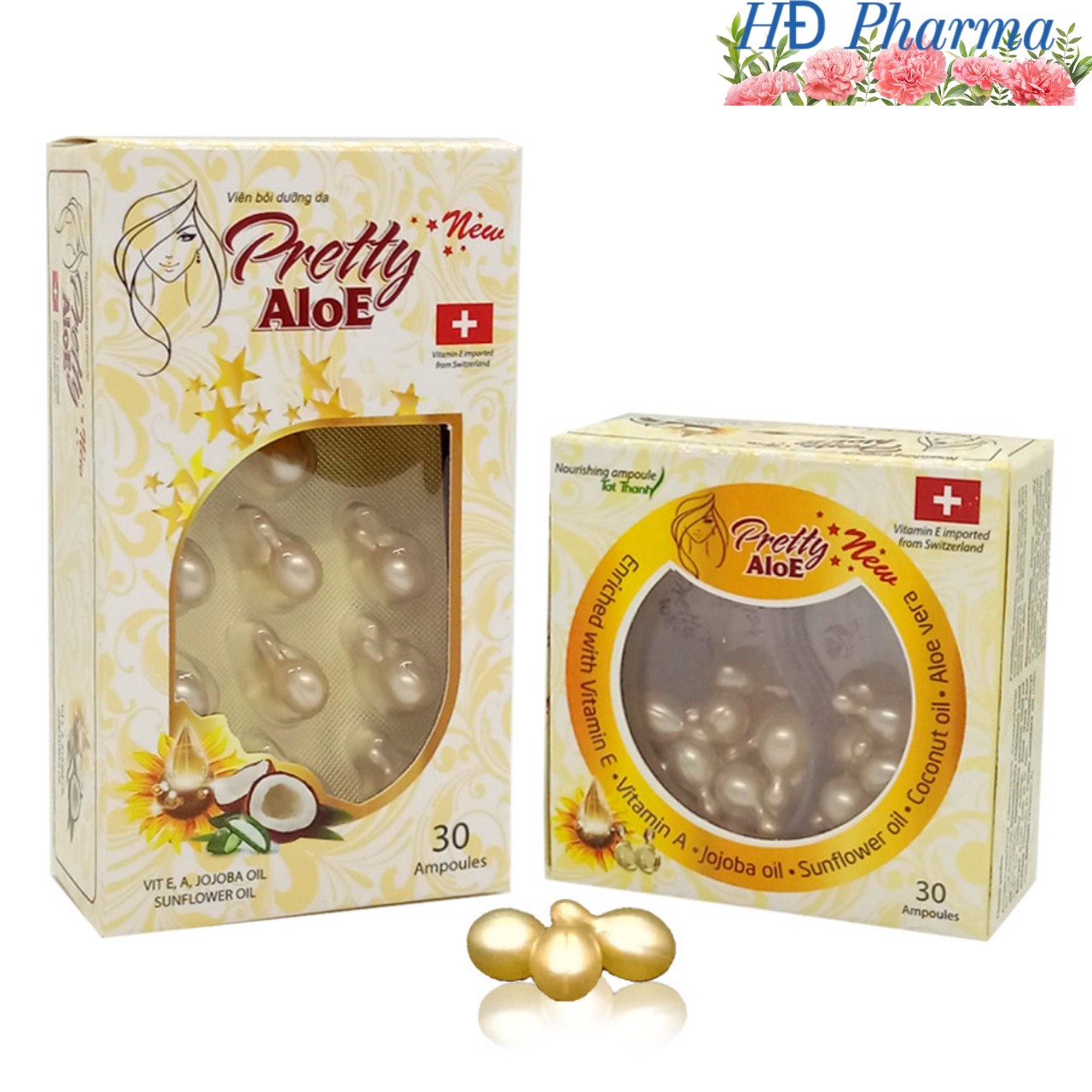 Viên bôi Pretty aloe collagen hộp 30 viên. Dưỡng da và làm đẹp da.