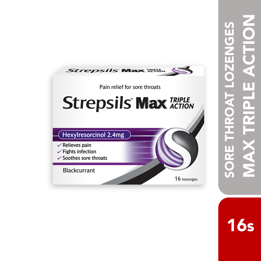 STREPSILS Sore Throat Lozenges Max Triple Action Blackcurrant 16s | Lazada