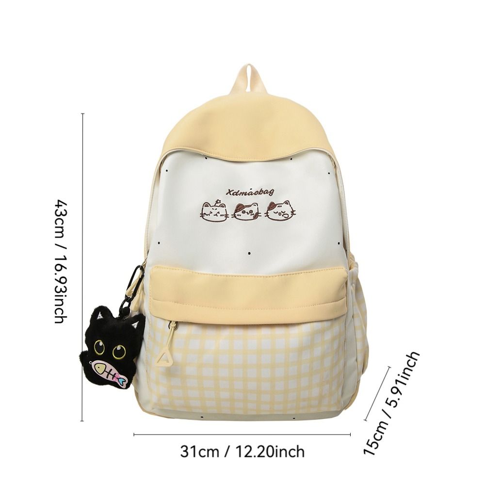 New%20Cat%20Checkered%20Pattern%20Women%20Backpack%20Large%20Capacity%20Nylon%20Travel%20Bag%20Casual%20Portable%20Schoolbag%20School%20Use%20-%20Image%202
