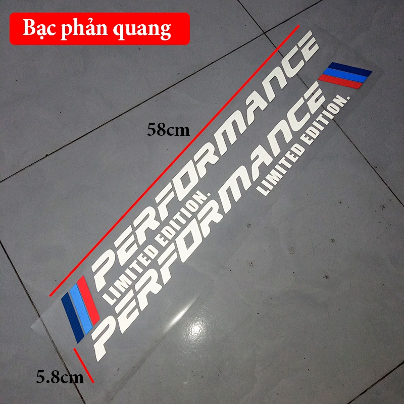Bộ 2 Tem Phản Quang Performance Limited dán cửa xe bên hông ô tô, Size 58x5,8cm