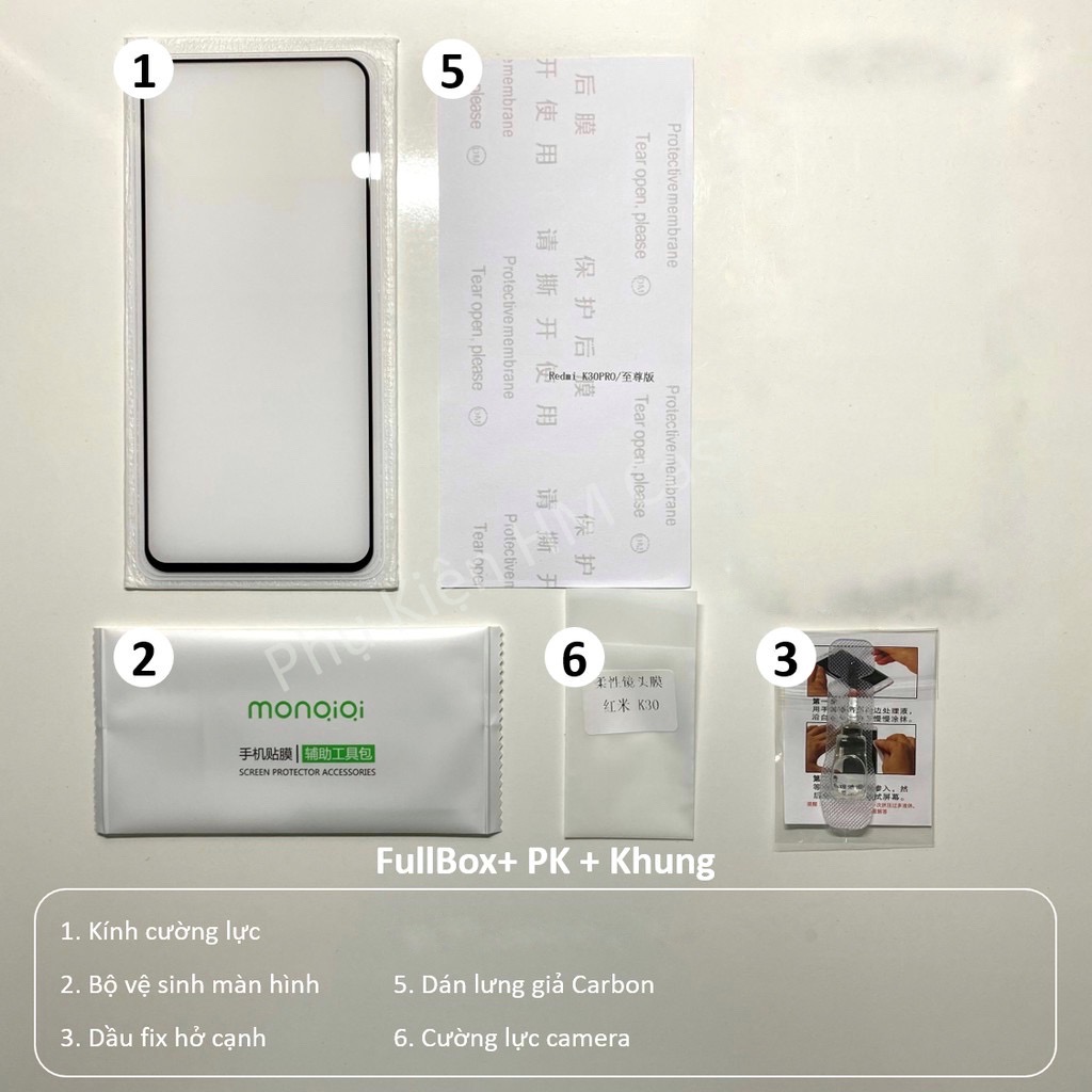 Kính Cường Lực MONQIQI Xiaomi Poco F3 / Redmi K40 Gaming / Redmi K40 / K40 Pro, Full màn hình