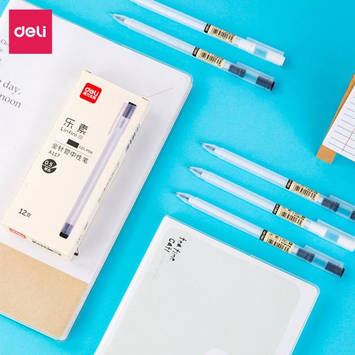 Combo 20 Bút bi nước mực đen Deli bút viết mực gel đen ngòi 0.5mm mực đều nét chữ đẹp phù hợp viết sổ tay ghi chép - A117 - Hình ảnh 6