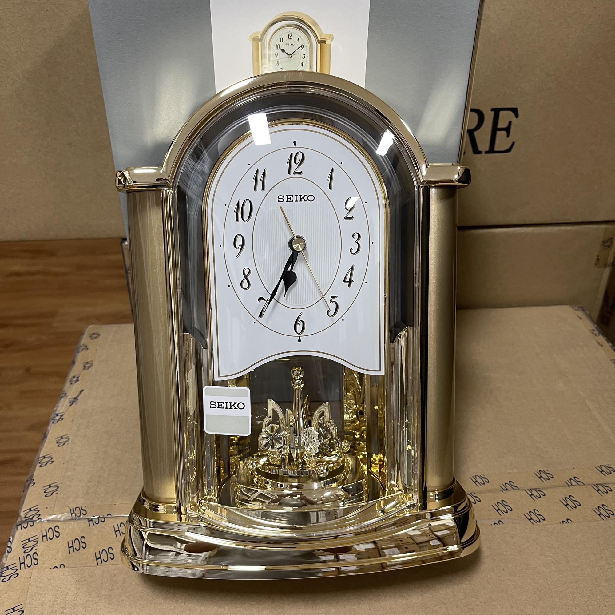 TimeYourTime] Seiko Mantel Clock QXN228G Analog Quartz Rotating Pendulum  Gold Clock QXN228 | Lazada Singapore