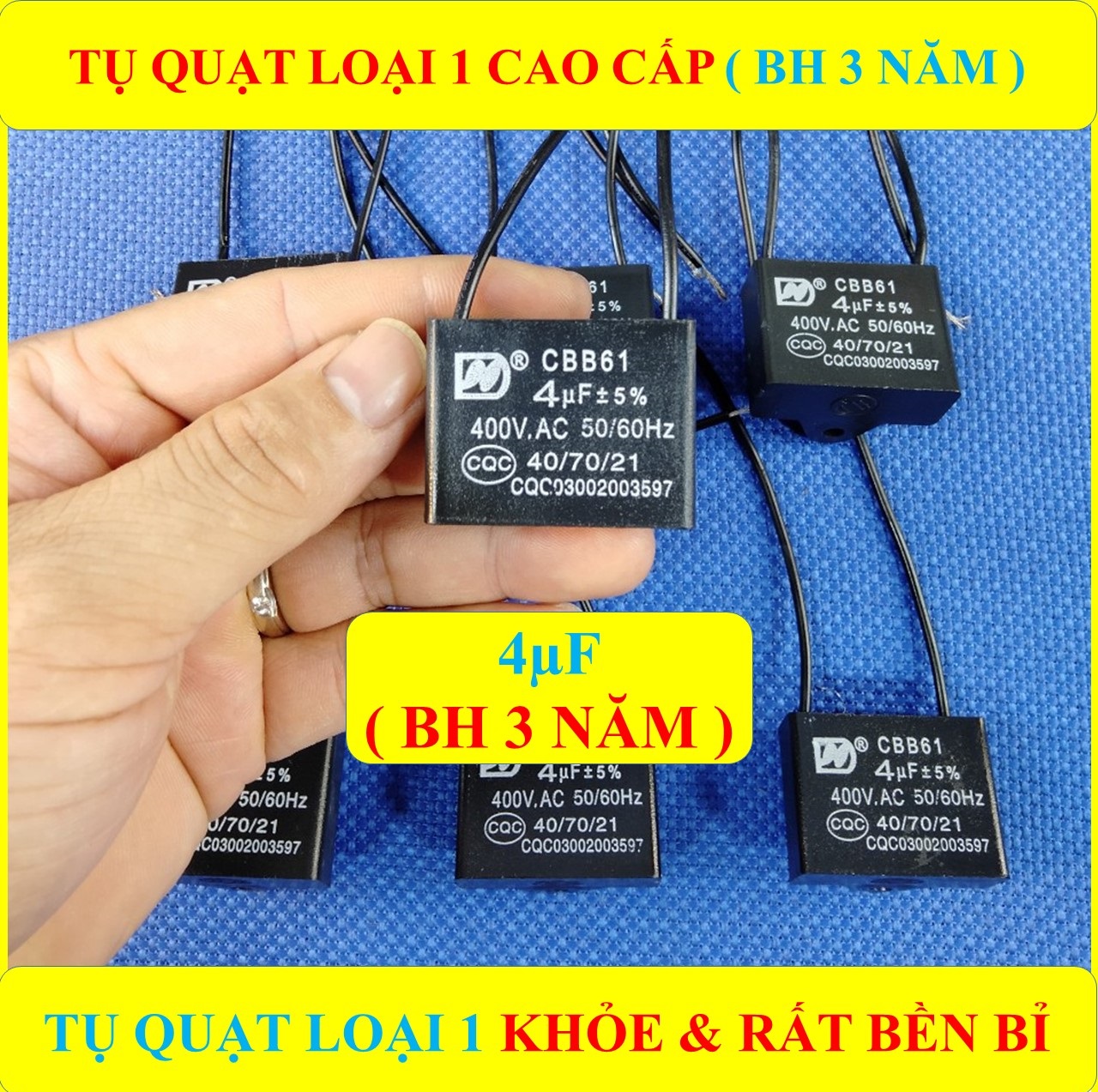 TỤ QUẠT ĐIỆN 4 µF (BH 3 NĂM) TỤ LOẠI 1 CAO CẤP TỤ NẶNG HƠN, KHỎE HƠN & RẤT BỀN BỈ