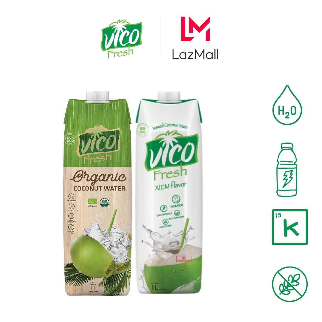 Combo 2 Hộp Nước Dừa Vico Fresh 1L 1 Xiêm, 1 Organic - Ngon Ngọt Từ Thiên