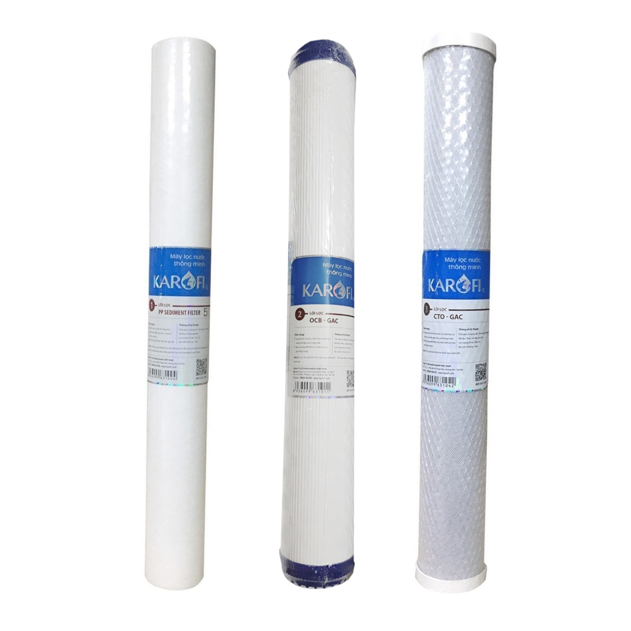 Combo lõi lọc nước 20 inch karofi 1,2,3 cho nguồn lọc nước đầu nguồn - hàng chính hãng