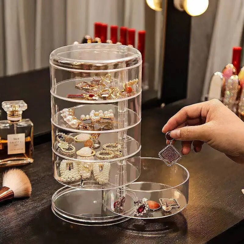 Multi-layer Rotating Jewelry Storage Box Acrylic Display Rack with Cover Women Transparent Holder Bracelet Earring Organizer Case
