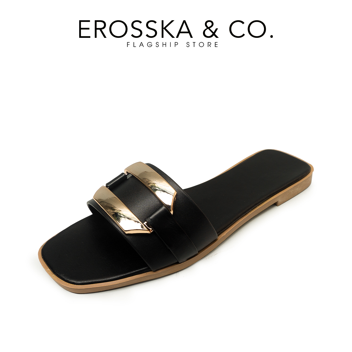 Dép nữ thời trang Erosska 2022 quai ngang phối khóa màu bò _ DE053