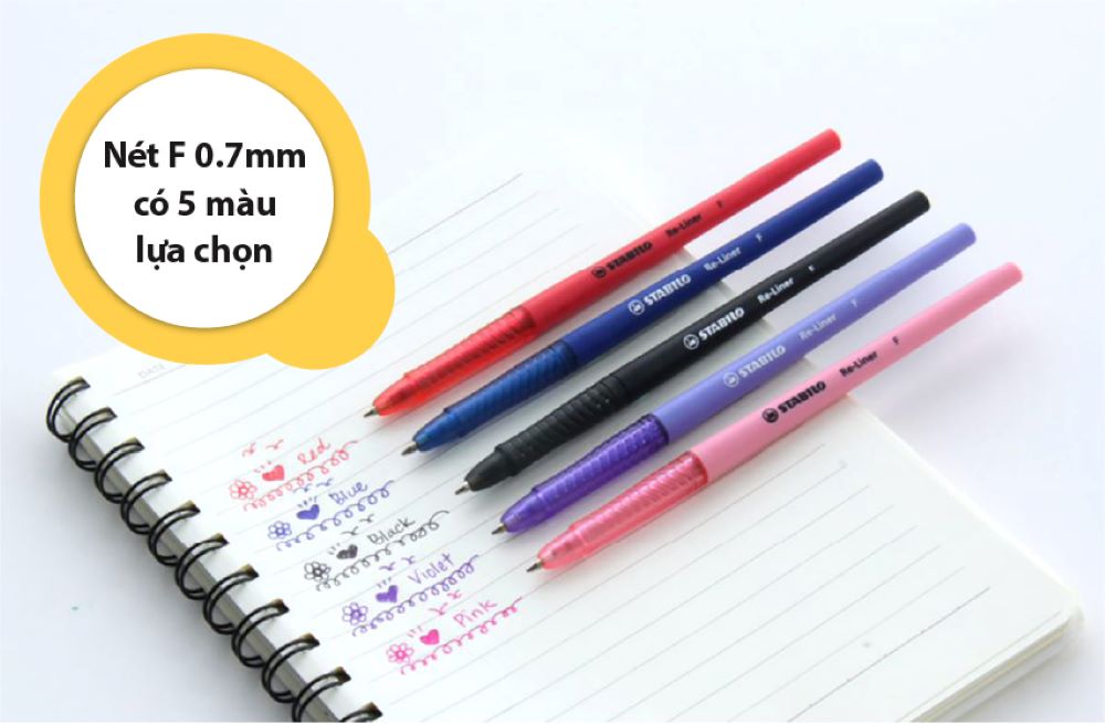 Bút bi STABILO Re-Liner BP868F 0.7mm (Xanh, Đen, Đỏ, Hồng, Tím)