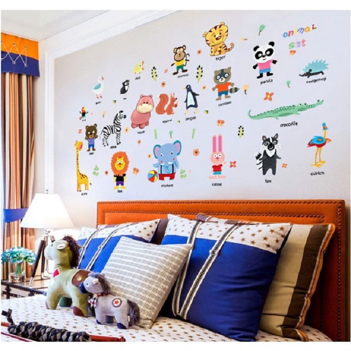 Decal dán tường hình thú tiếng anh mẫu 2