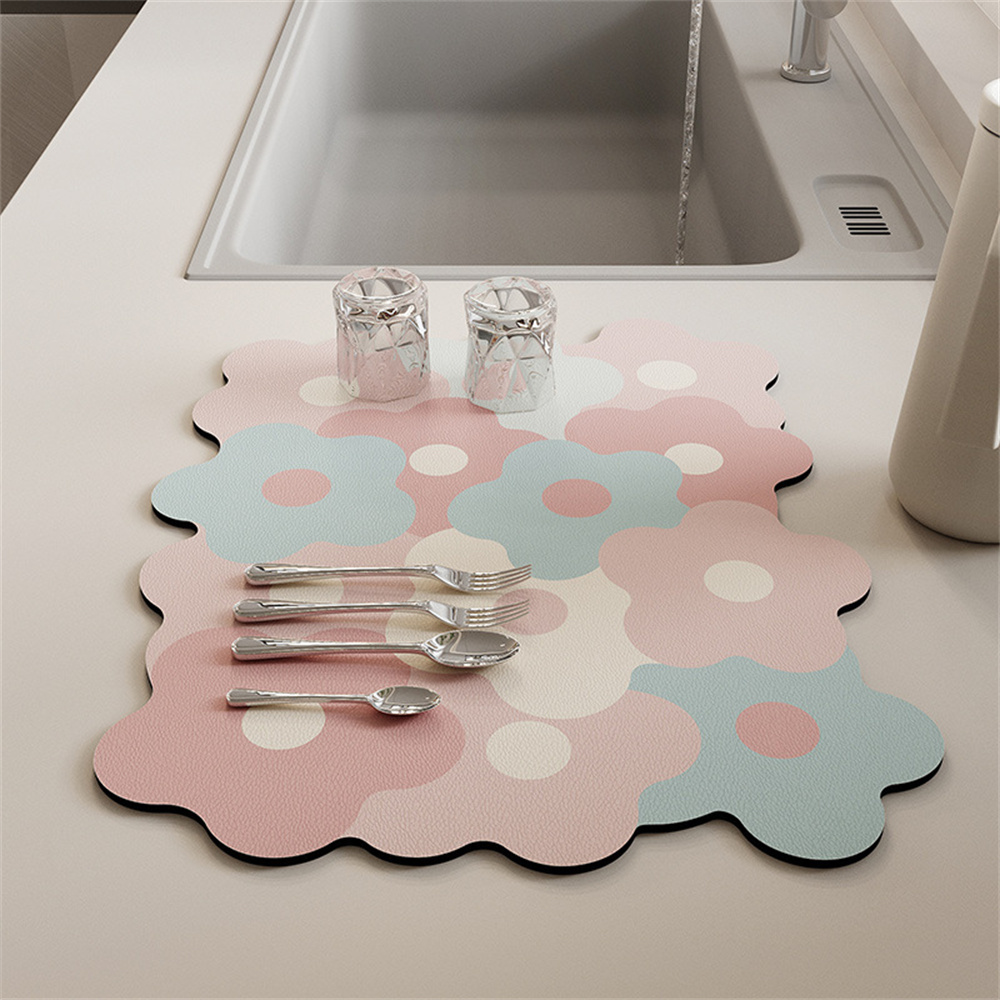 ONLYE💚 Dish Drying Mat Water Absorb Draining Mat Kitchen Absorbent Pad Quick Drying Quick Draining Thickened Mat Dish Drying Mat Wash Basin Sink