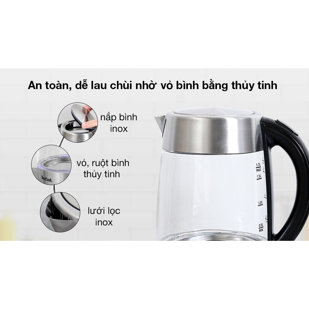 Bình đun siêu tốc Tefal KI772D38 thủy tinh 2400W 1,7L