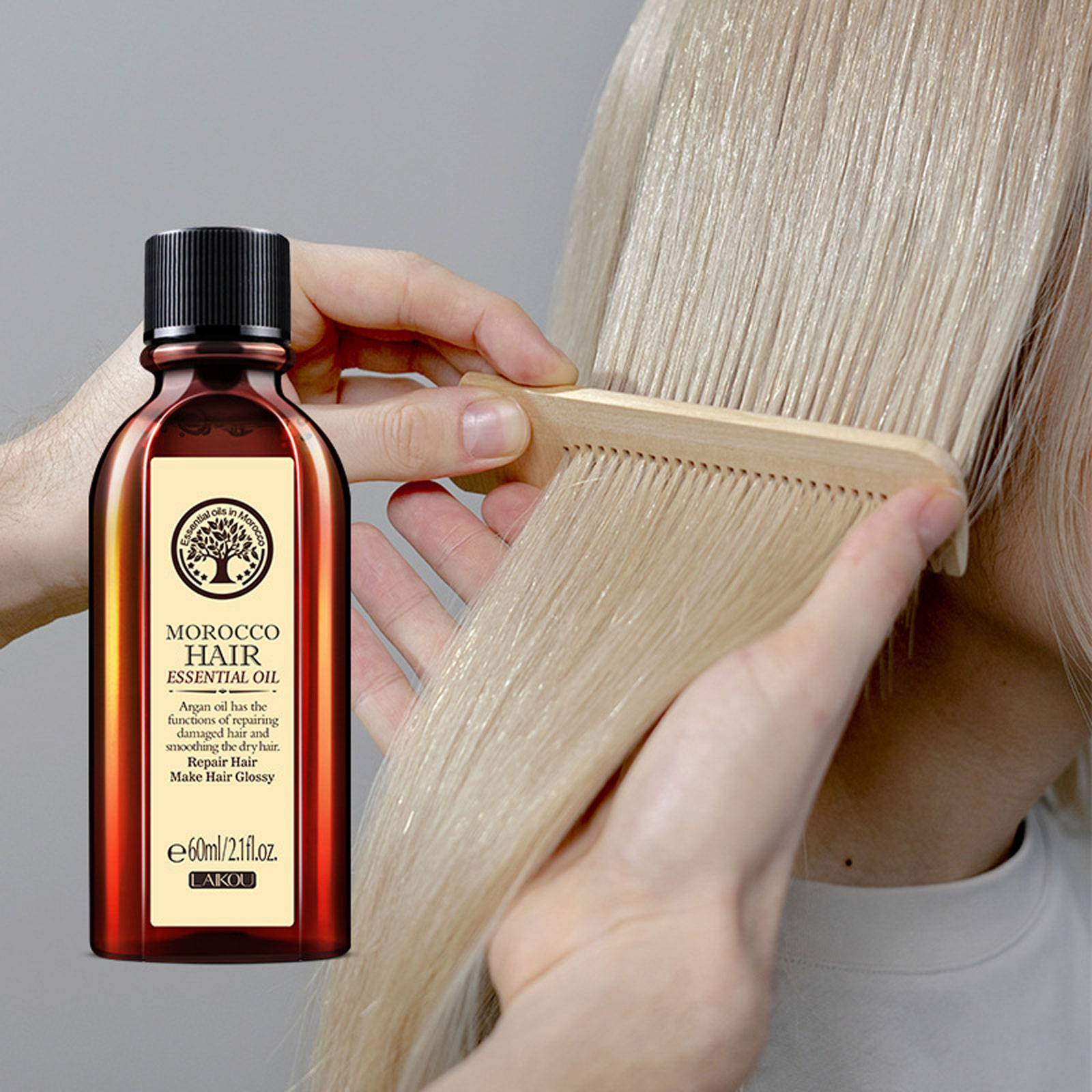 LAIKOU 60ml Pure Morocco Hair Essential Oil Argan Essence Nourish Scalp Repair Dry Damaged Hair For Split Ends. 