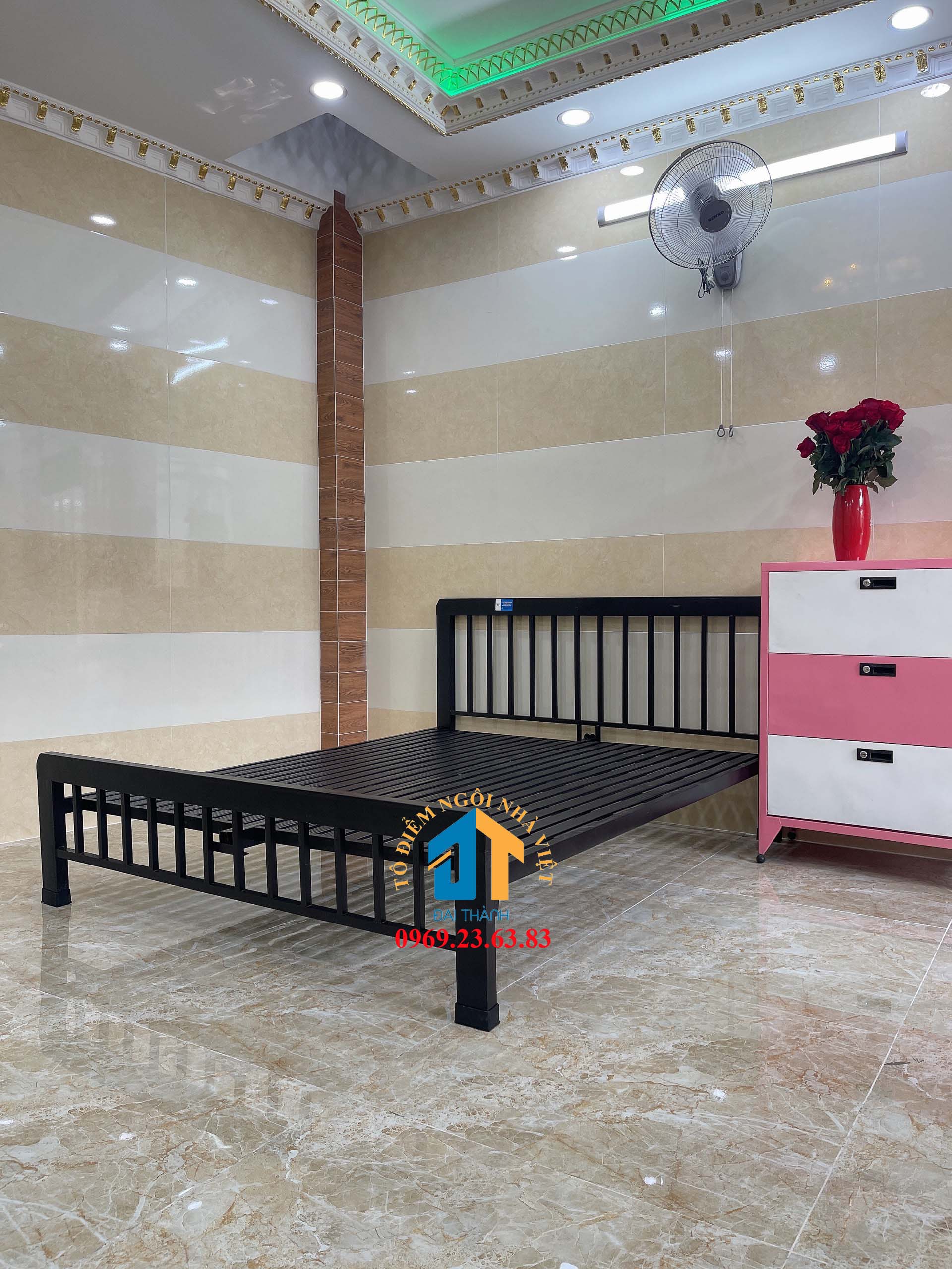 Giường sắt mẫu mỹ nghệ 01 nhiều kích thước đại thành