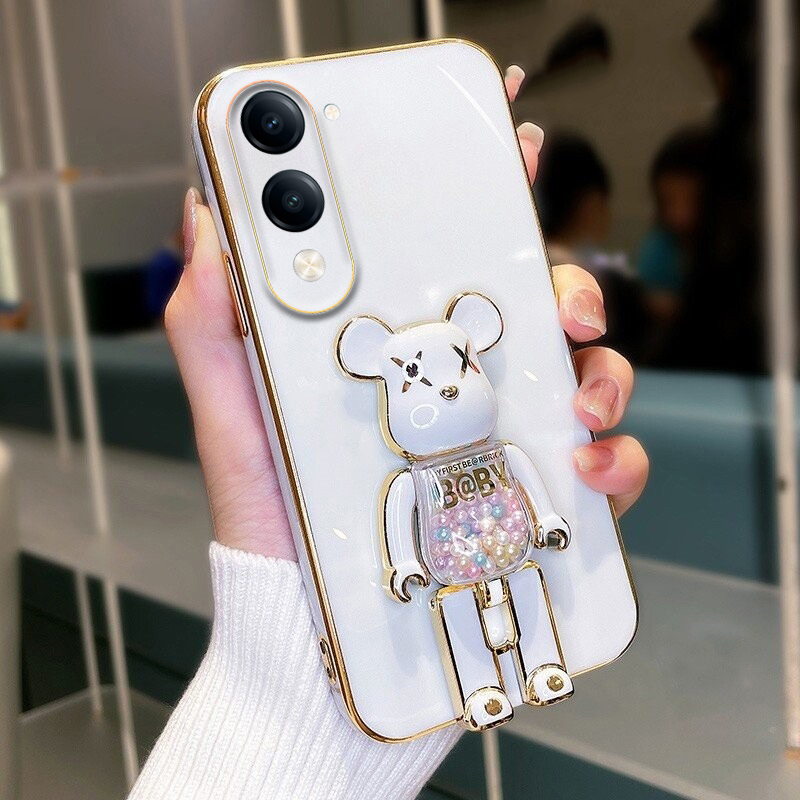 New Phone case Vivo Y04 / Y04S Back cover Soft Electroplated Quicksand Hourglass Pellet KWAS Bear silicone shockproof Protector Smooth for Vivo Y04S / Y04 case.