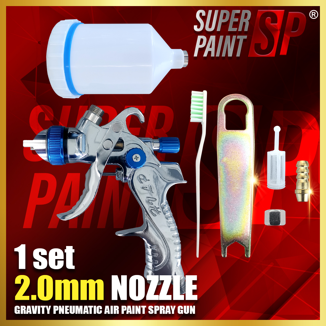 HVLP Gravity Feed Spray Gun 1.4 / 2.0mm Nozzle Painting Car Airbrushing