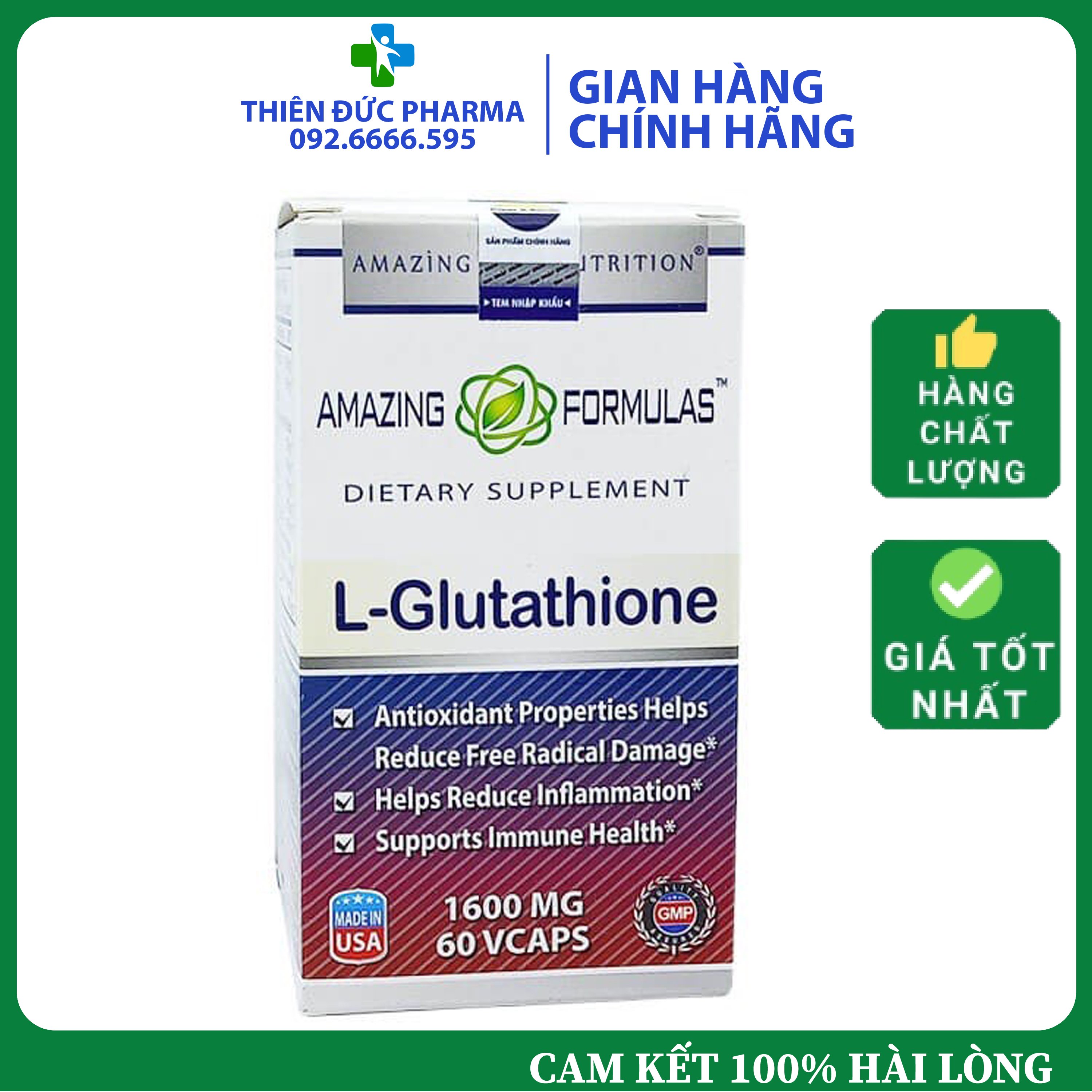 L-Glutathione 1600mg Viên Uống Trắng Da, giảm nám, tàn nhang, da khô