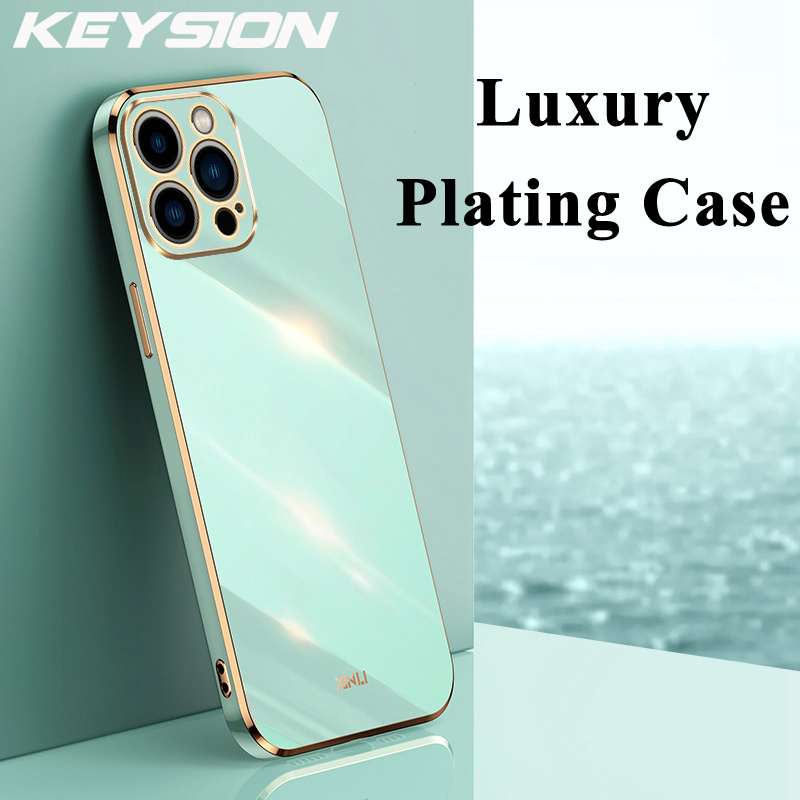 KEYSION Luxury Plating Case for iPhone 15 Pro Max 15 Plus Soft TPU Silicone Square Shockproof Phone Cover for iPhone 14 13 12 11