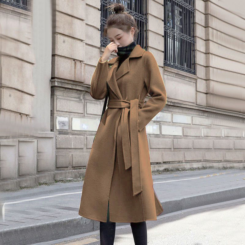 Khí chất Áo khoác len dài trung bình mùa đông nữ áo khoác ấm tay áo dài rộng