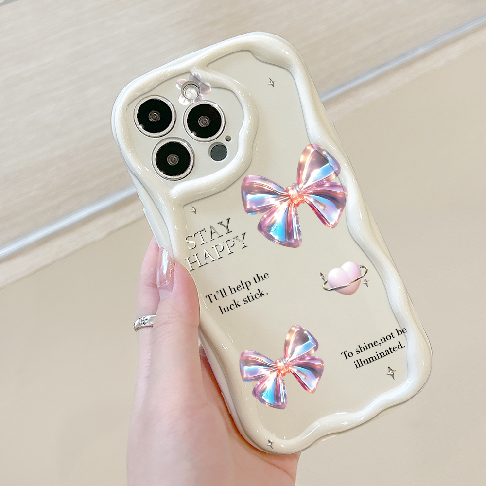 Jizetin for Redmi 9A Back Cover Luck Butterfly Bow Cream Wavy Edge Soft Silicone Phone Case. 