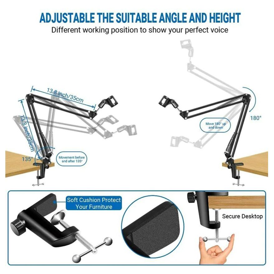 Microphone holders are professional, rotatable, adjustable, solid and durable, easy to install, fast delivery
