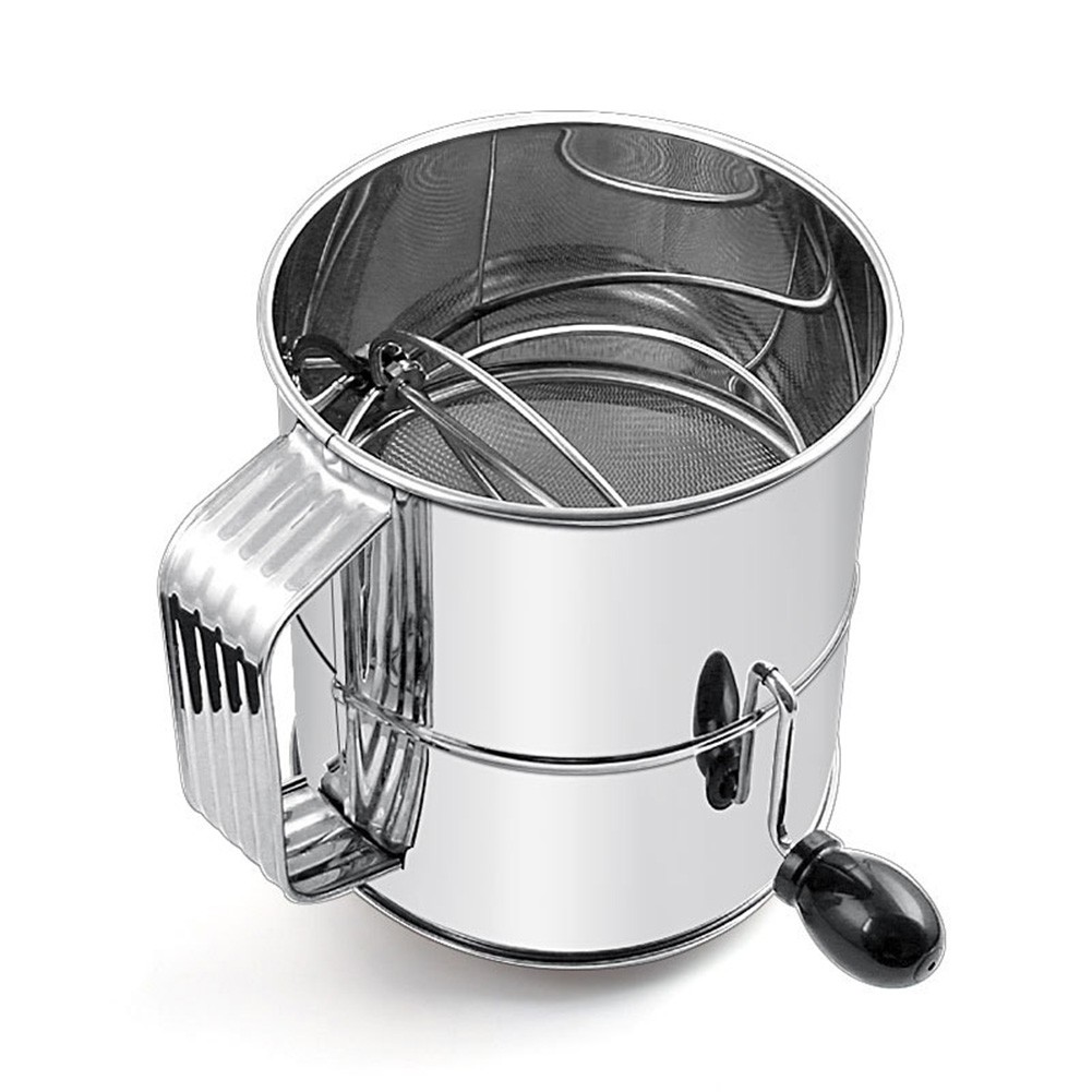 【HOMESTYLISH】 Stainless Steel Flour Sieve with Rotating Mixing Handle for Cake Making Great