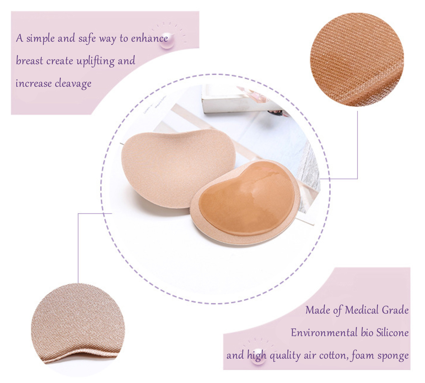 1 pair) Foam Sponge Self Adhesive Bra Pad Bra Insert Enhance Breast Pad Push  Up Pads