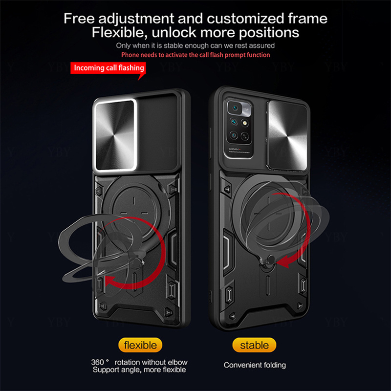 Shockproof Armor Phone Case For Redmi 10 Prime Note 11 Holder Casing Camera Protection Sliding Hard Back Cover New Design