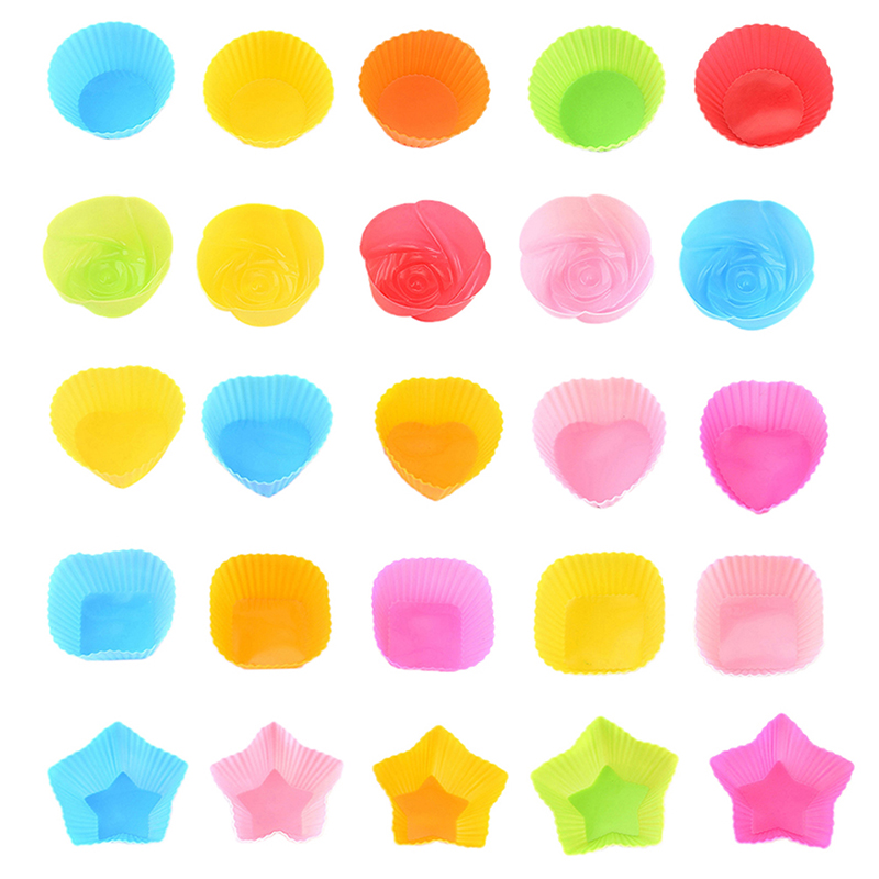 [Mariannes] 5Pcs/set Flower Silicone Cake Cup Cake Tool Bakeware Baking Silicone Mold 7cm