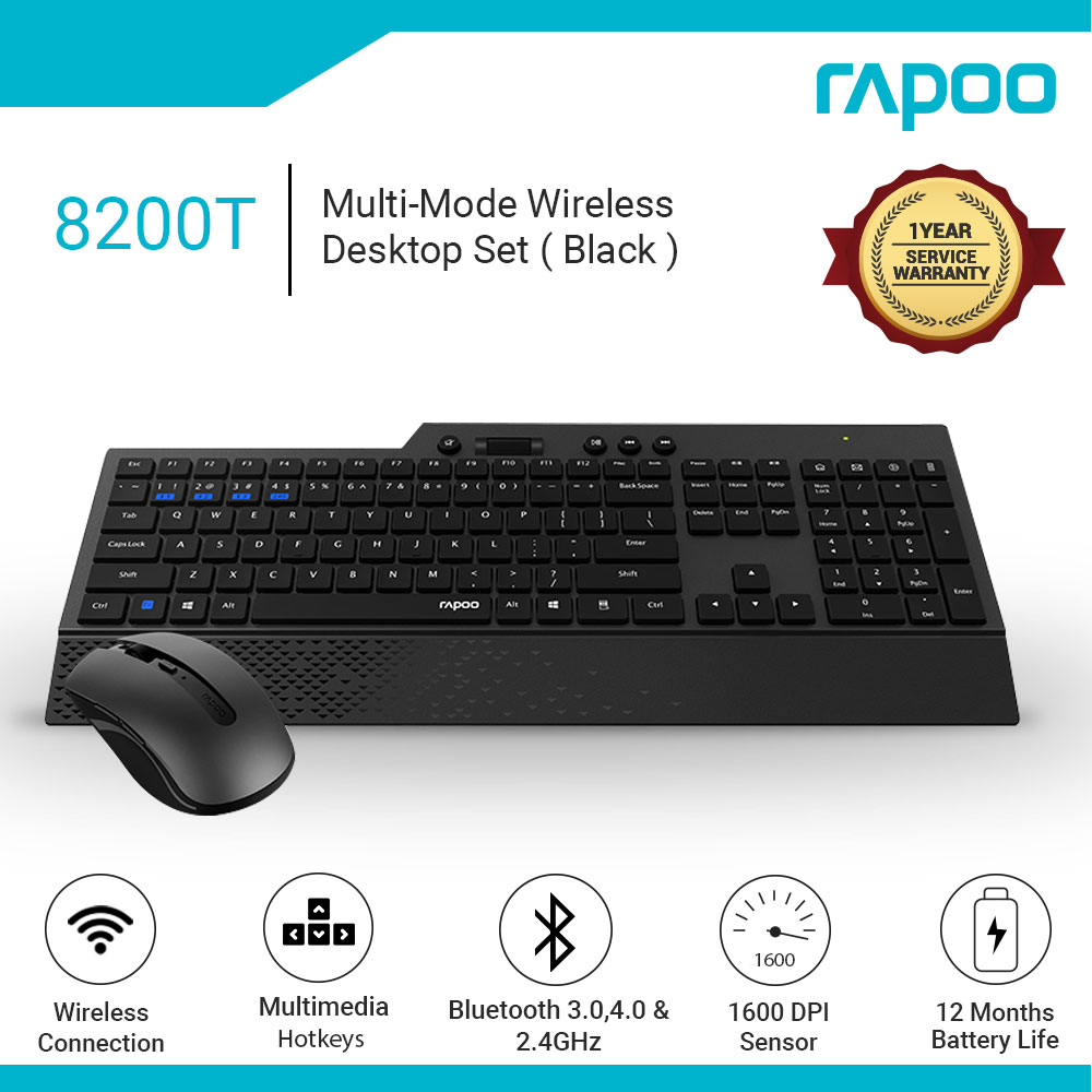 [NEW MODEL]RAPOO 8200T Bluetooth 3.0 Multimode 2.4G Wireless Keyboard