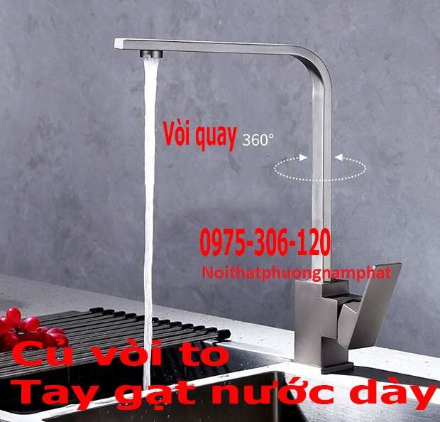 INOX 304 CHUẨN Vòi Rửa Chén Bát Nóng Lạnh Inox 304 N4003 Fotar và 2 Dây Dùng Được cho 2 Hộc Chậu sáng bóng vĩnh viễn không han gỉ VÒI VUÔNG DẸT