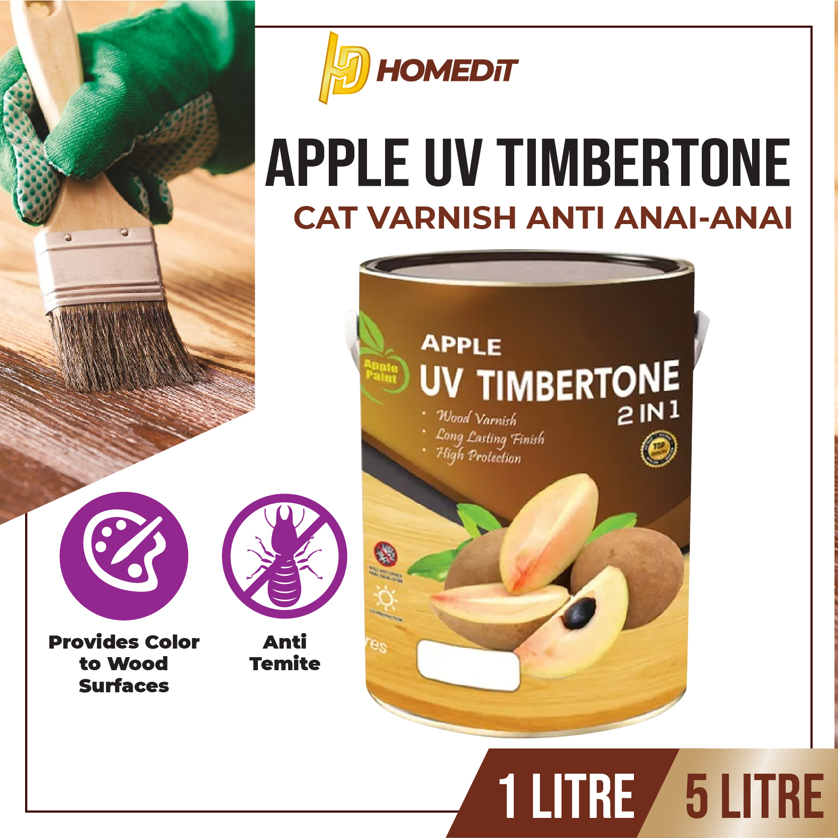 Homedit 1L/ 5L Cat Varnish Anti AnaiAnai /🔅Weather Resistance Quality