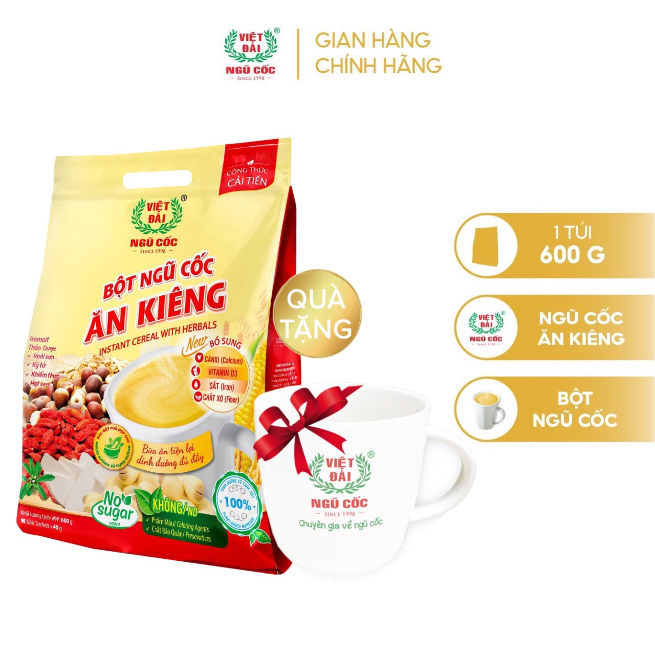 Bột Ngũ cốc ăn kiêng Việt Đài 600g tặng cốc sứ Việt Đài cao cấp thumbnail