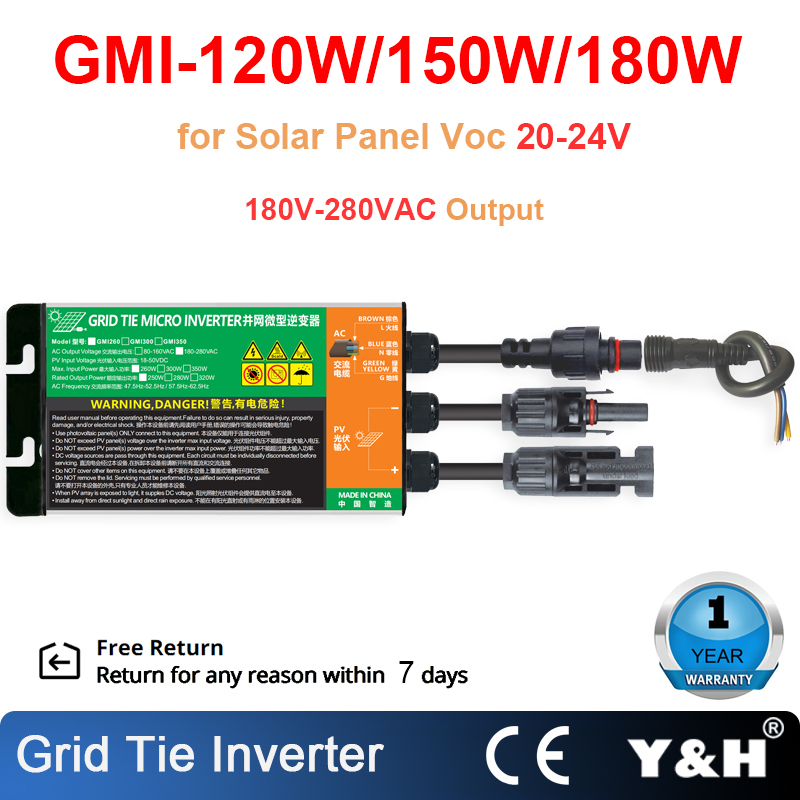 120-180W Solar Microinverter Grid Tie Inverter DC16-26V for 12V PV Panel 220VAC 