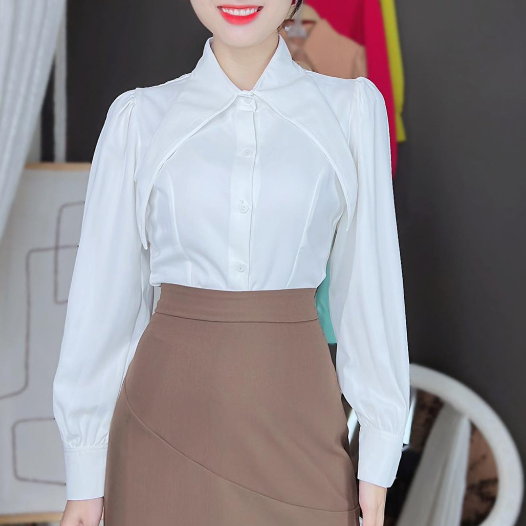 Áo sơ mi nữ tay phồng công sở cổ nhọn CHUU A8077