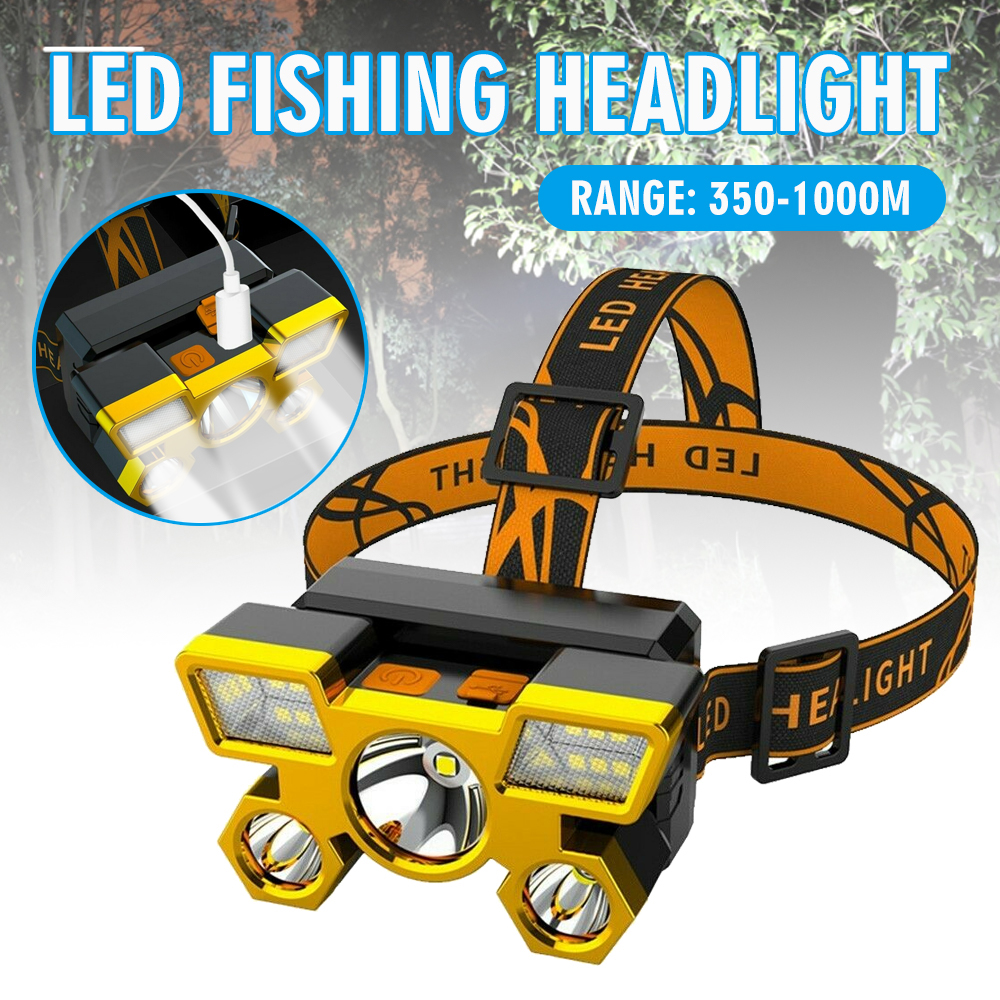 【Original new product】original 5 LED headlight, IPX4 warning function portable outdoor waterproof USB 4 modes flashlight camping lamp powerful flashlight