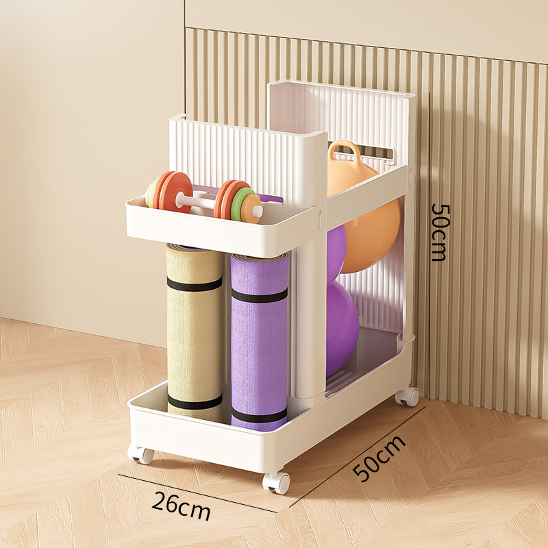 Yoga mat storage basket, home living room, bedroom trolley, fitness equipment storage rack, multi-functional clamp shelf