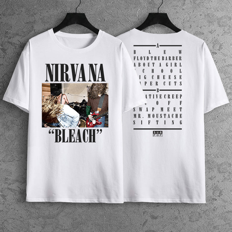 Pure cotton]READY STOCK Top Quality Metal Rock Band Shirt Custom Print  Streetwear Nirvana Bleach In Colour 02 White Tshirt Design