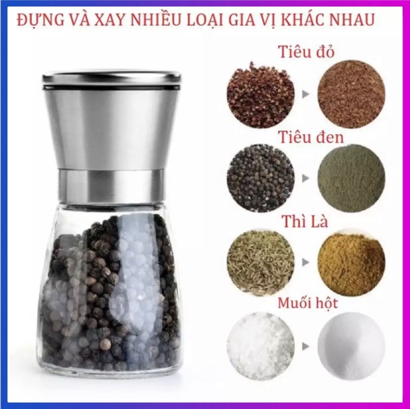Lọ Xay Tiêu Đa Năng Inox 304 Cao Cấp, Sang Trọng, Xay Hạt Tiêu, Xay Muối, Cối Xay Tiêu Cầm Tay Vặn Inox Cao Cấp.