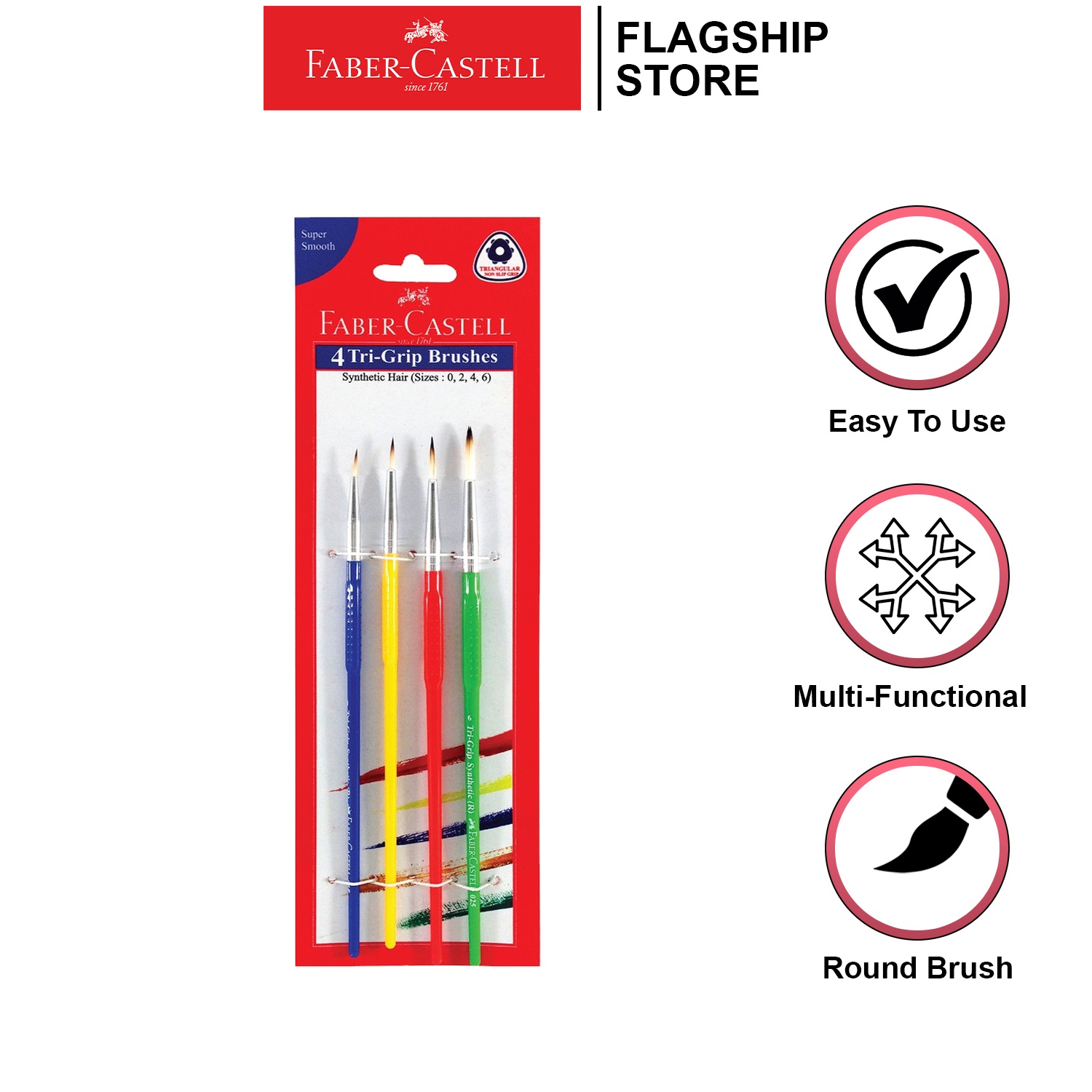 Buy Faber castell Paint Brush - Tri Grip, Synthetic Hair, Round