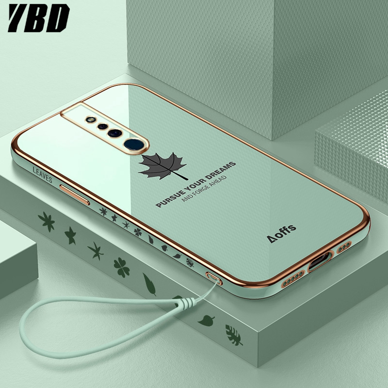 YBD Straight Edge Plating Phone case For OPPO F11 Pro casing,Precise Camera Protection case Maple leaf pattern cover with Free lanyard
